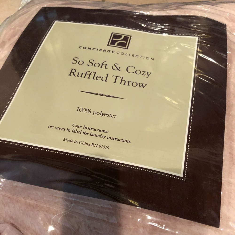 NEW IN PACKAGE PINK SATIN RUFFLED THROW